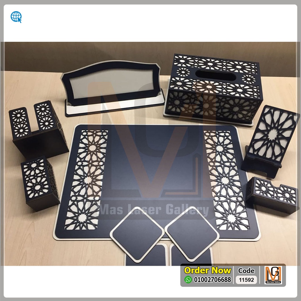 طقم مكتب خشب حفر ليزر  | 11592