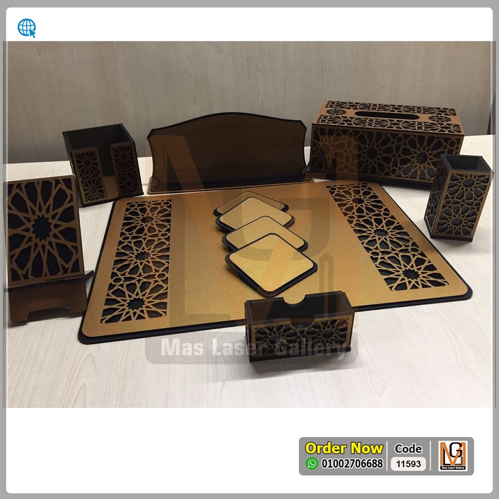 طقم مكتب خشب حفر ليزر  | 11593