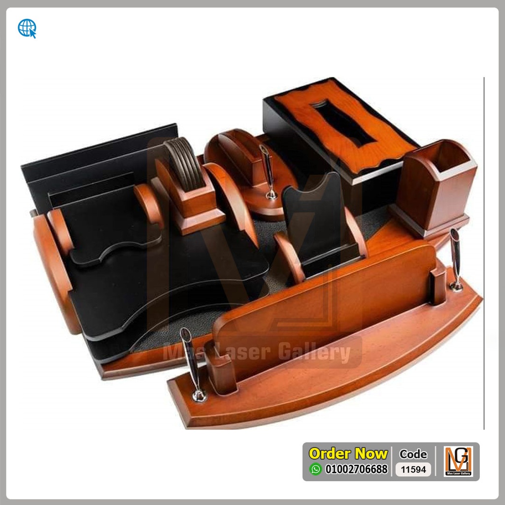 طقم مكتب خشب زان بني واسود  | 11594