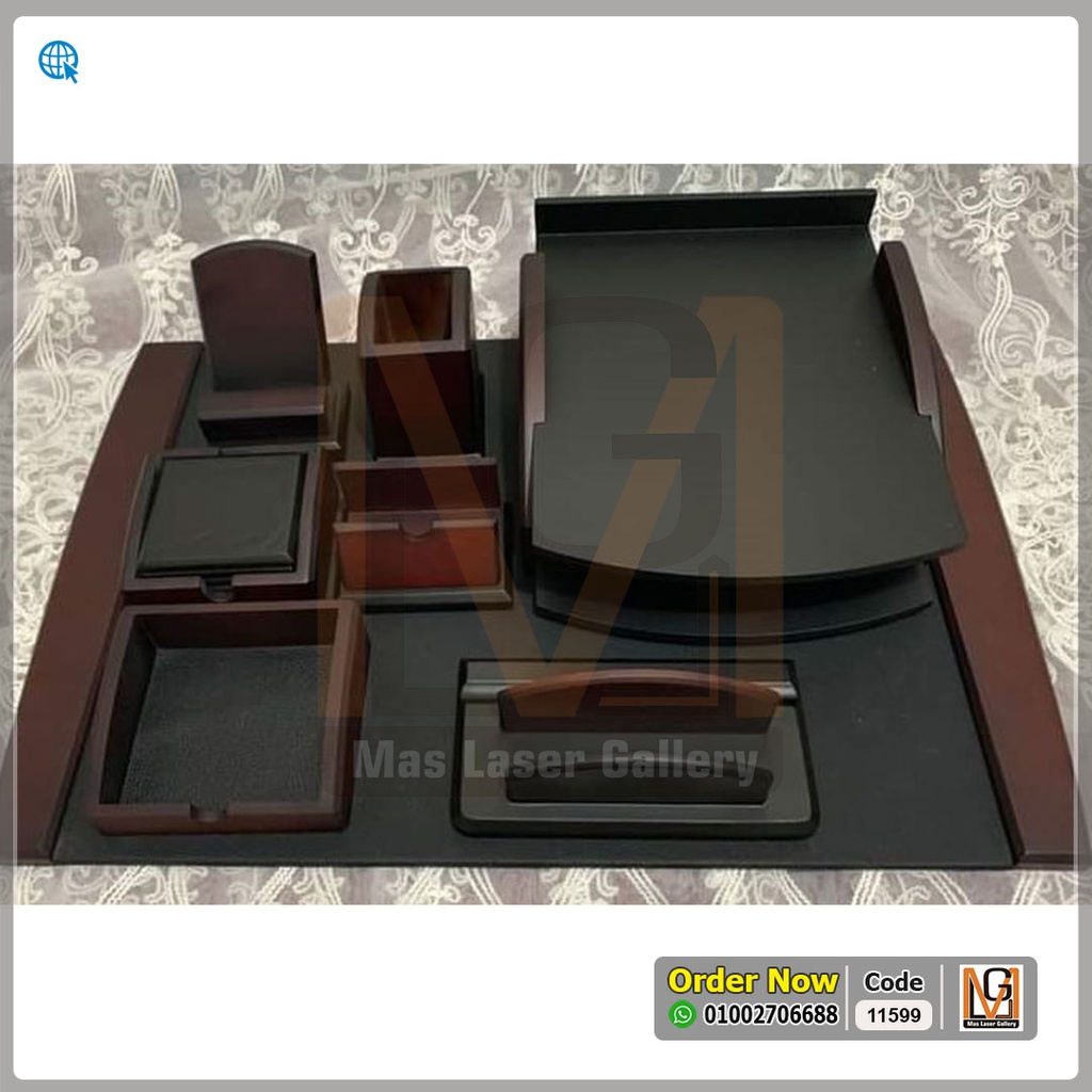 طقم مكتب 8 قطع خشب زان بني × اسود  | 11599