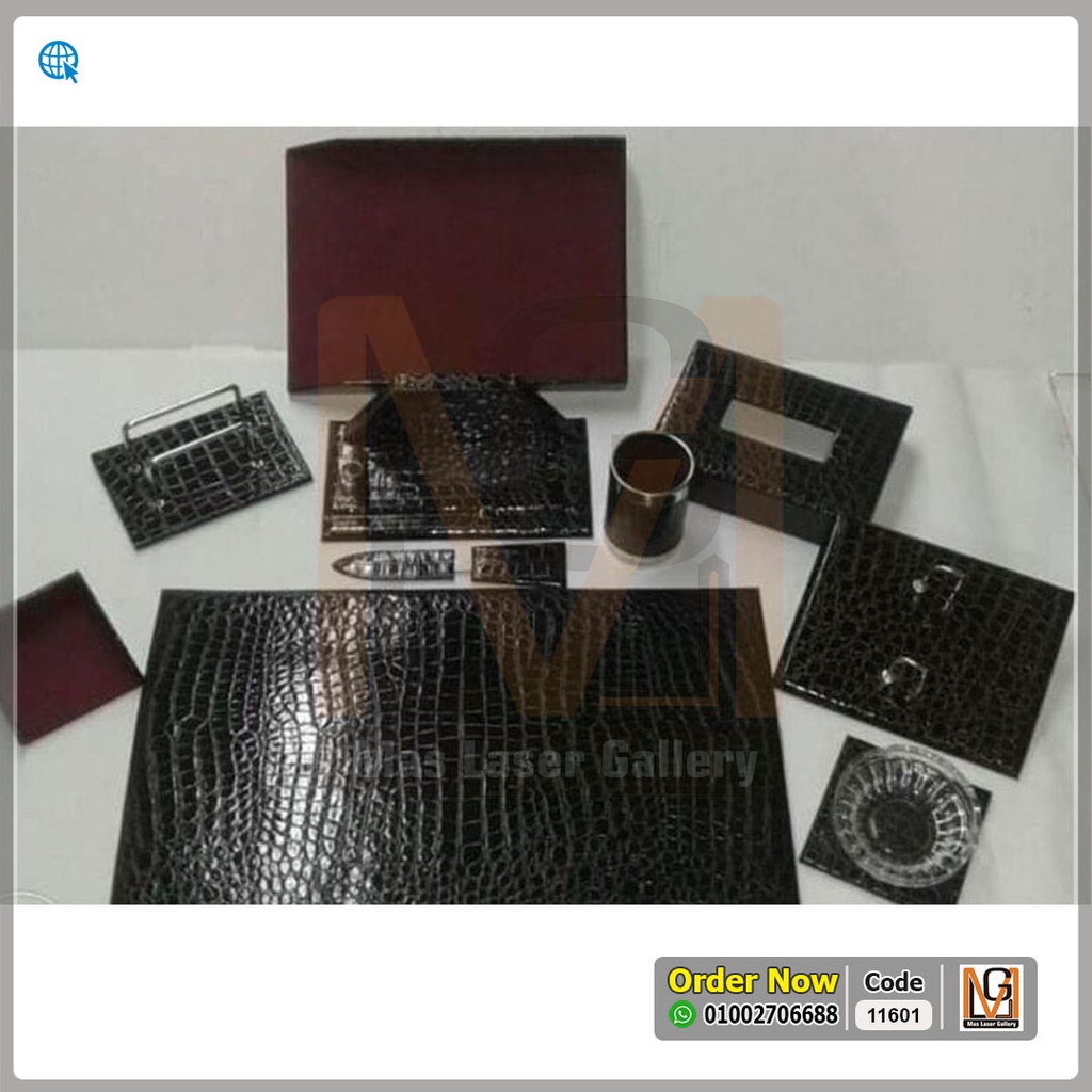 طقم مكتب جلد لازار اسود  | 11601