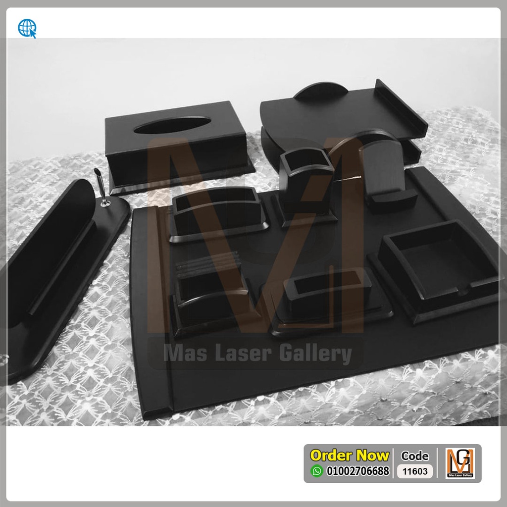 طقم مكتب خشب زان اسود 10 قطع  | 11603