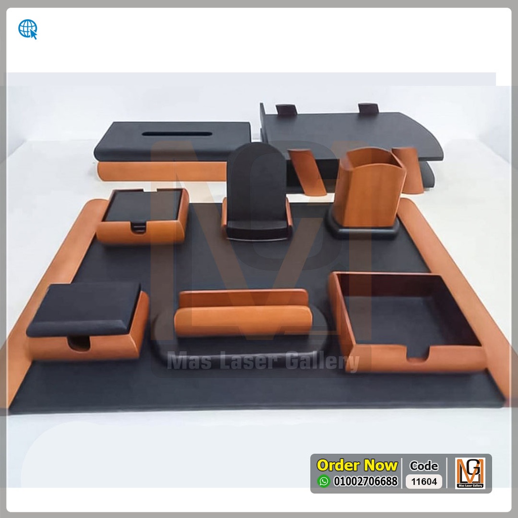 طقم مكتب خشب زان بني × اسود 10 قطع  | 11604