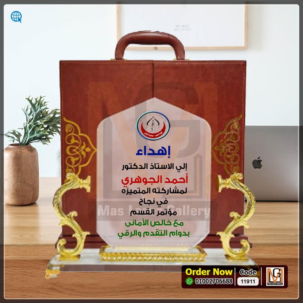 درع كريستال بعلبه دولاب جلد بني  | 11911