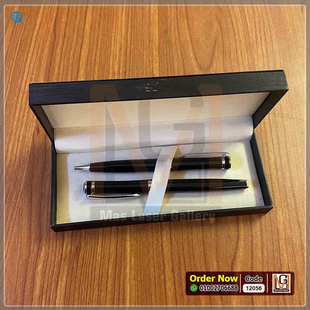 طقم قلم معدن اسود لامع | 12056