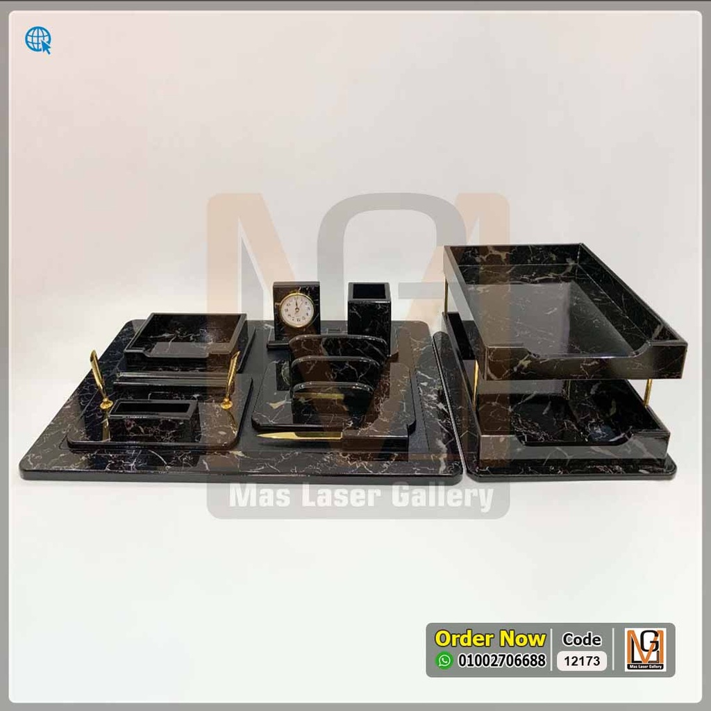 طقم مكتب خشب اسود رخامي 9 قطع   | 12173