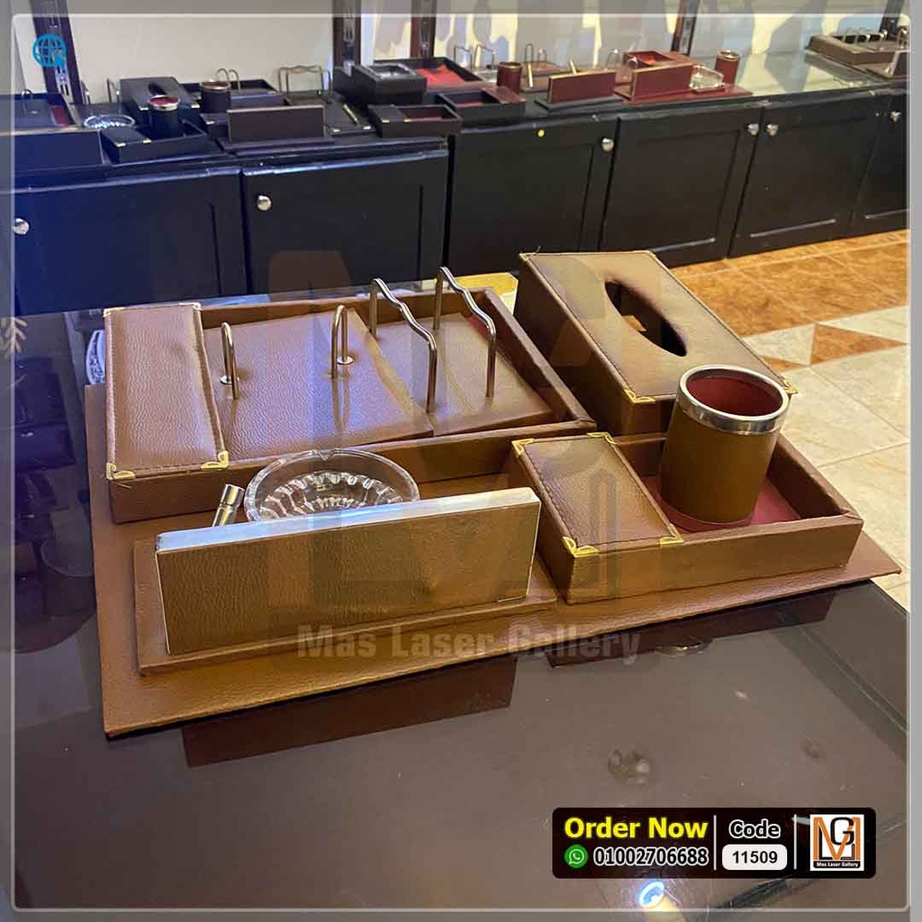 طقم مكتب جلد جملي ( 9 قطع) بعلبه مناديل *20* | 11509