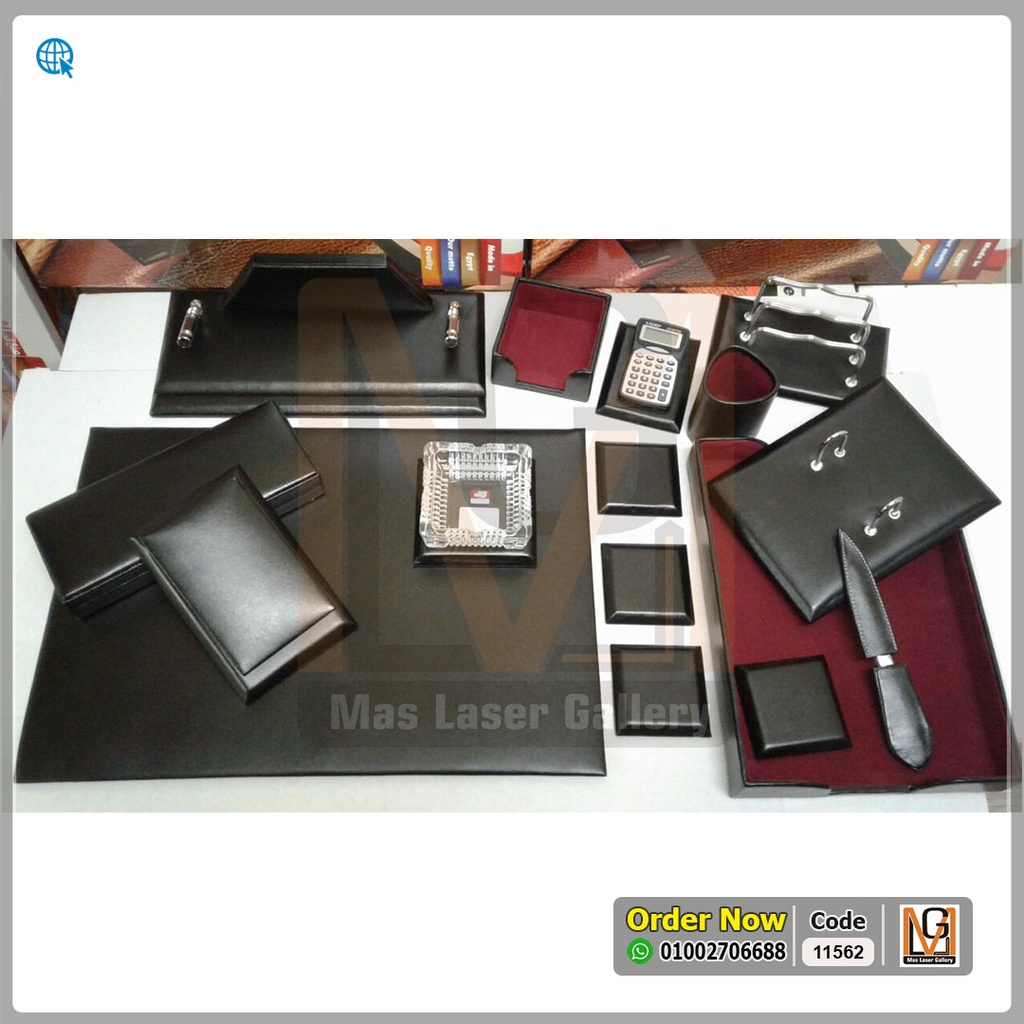 طقم مكتب 20 قطعه جلد طبيعي اسود  | 11562