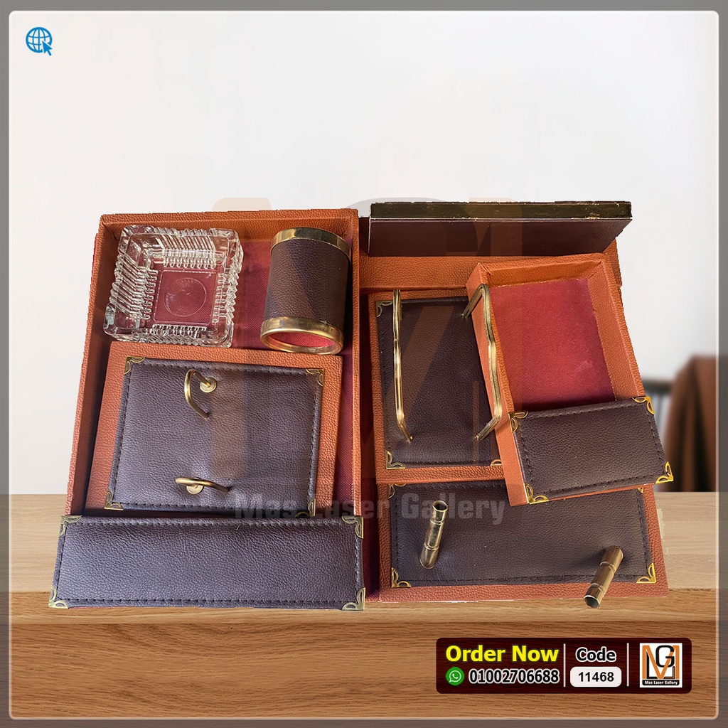 طقم مكتب جلد 2 لون بني ( 9 قطع)  | 11468