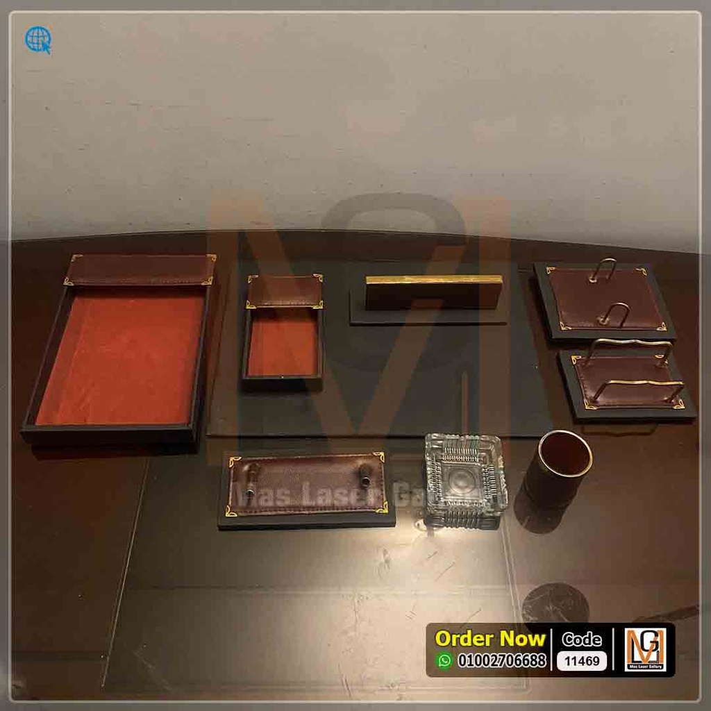 طقم مكتب جلد 2 لون نبيتي ( 9 قطع) *20* | 11469