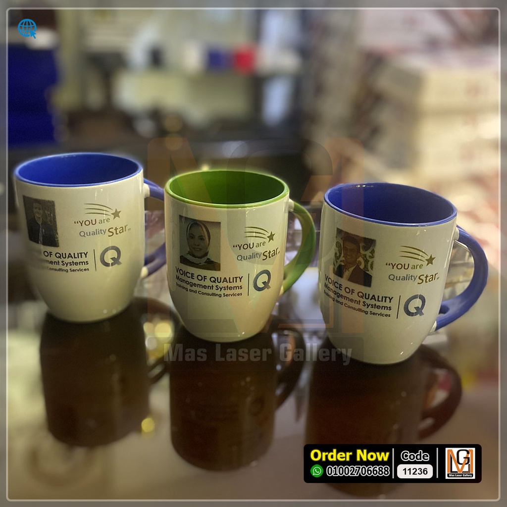 مج ابيض يد وداخلي برميلي بمعلقه ازرق بعلبه  | 11236