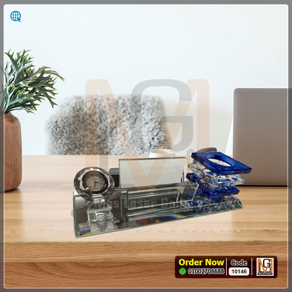 مقلمه مكتب كريستال بساعة ازرق  | 10146