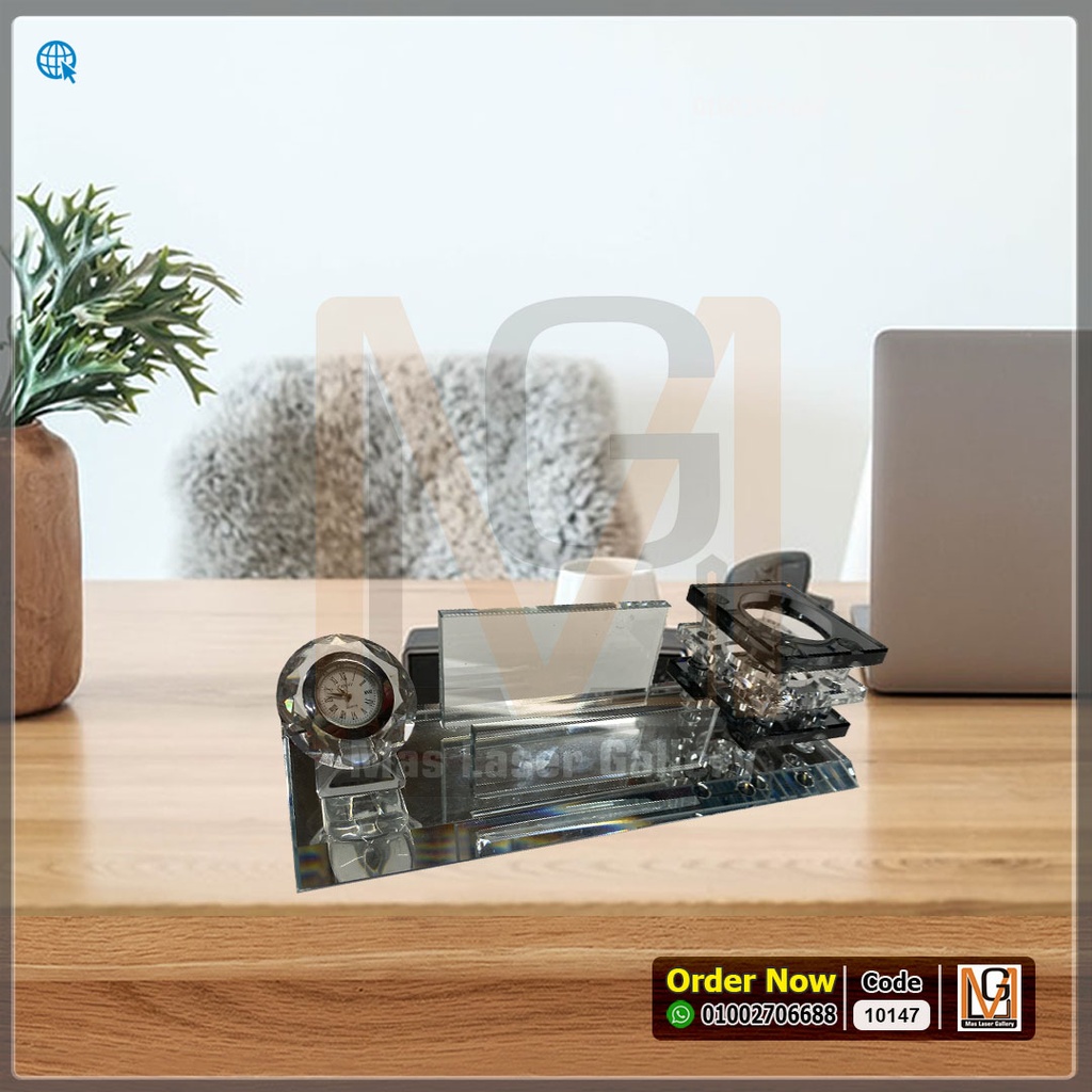مقلمه مكتب كريستال بساعة اسود  | 10147